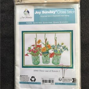“3 Vases Of Flowers” Stamped Cross Stitch Kit Joy Sunday Color Coded AZ Flowers